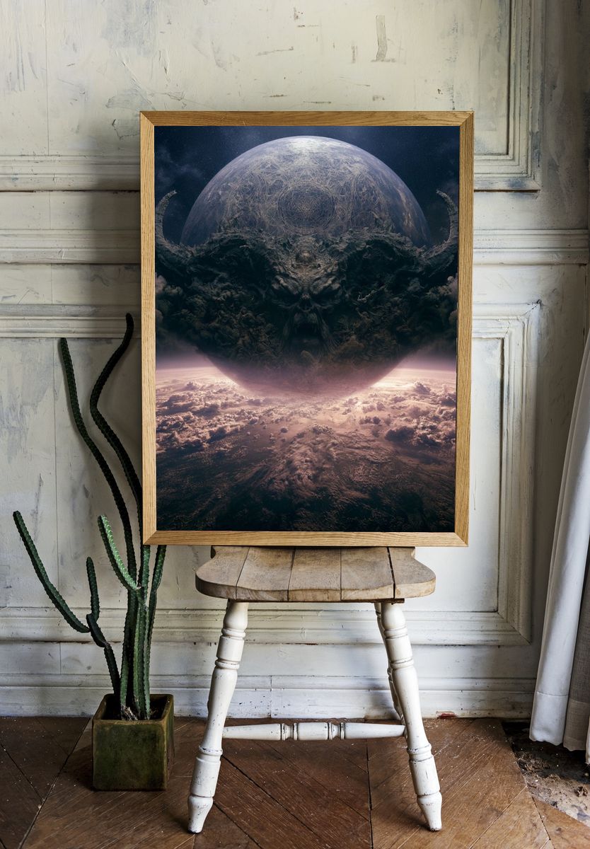 Cosmic Skull Planet Illustration Poster. — room view 1