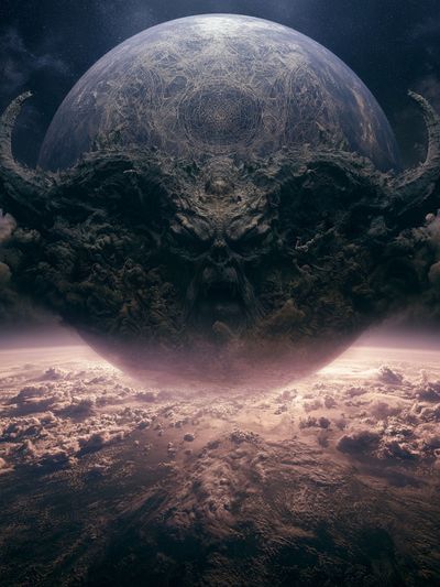Cosmic Skull Planet Illustration Poster. poster print