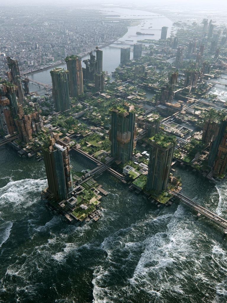 Futuristic Coastal Cityscape Print. poster detail