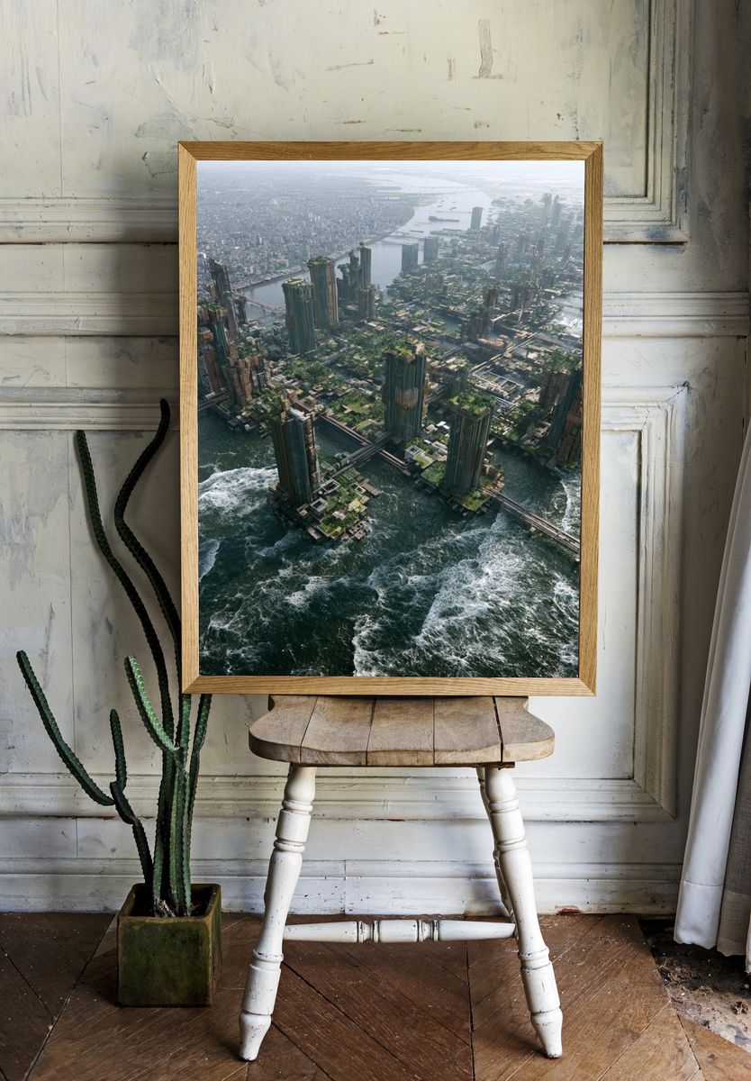 Futuristic Coastal Cityscape Print. — room view 1