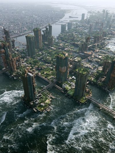 Futuristic Coastal Cityscape Print. poster print