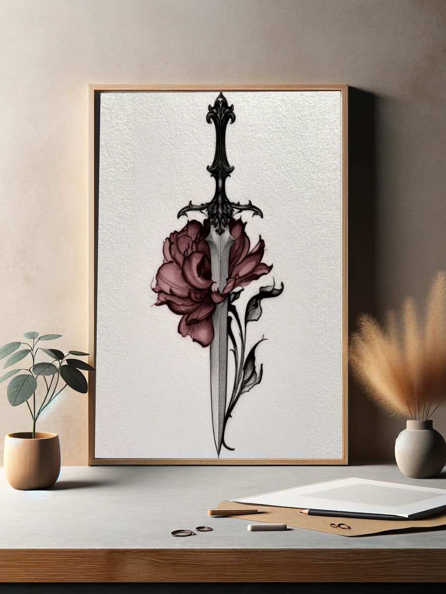 Floral Sword Illustration Poster. — room view 2
