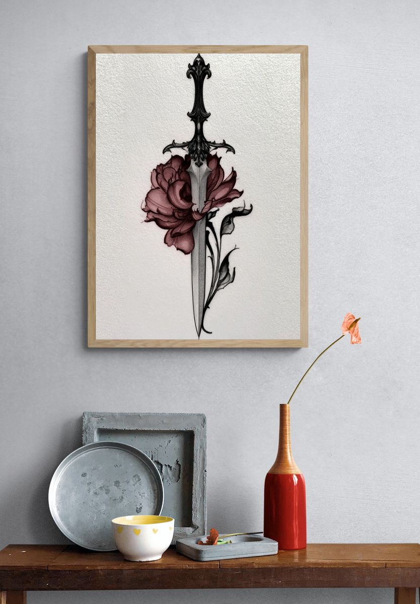 Floral Sword Illustration Poster. — room view 3