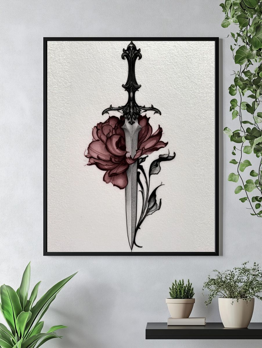 Floral Sword Illustration Poster. — room view 4