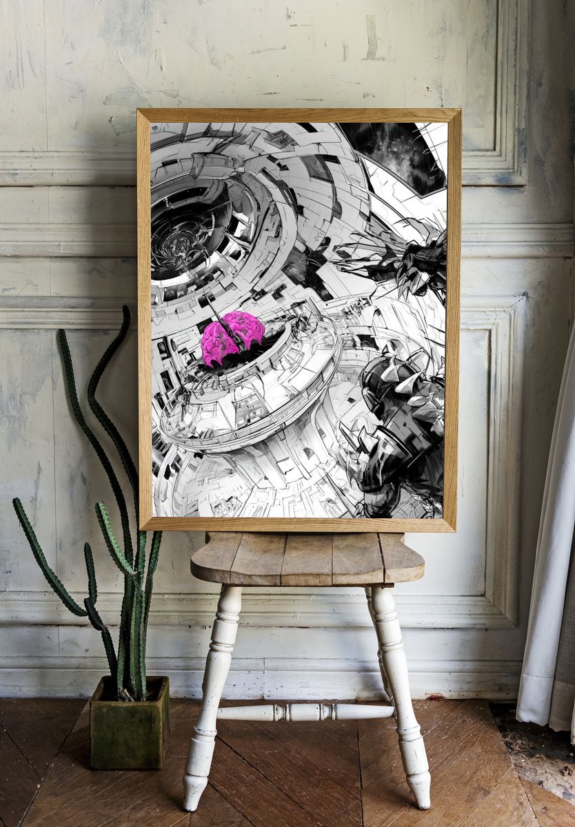 Futuristic Brain Core Illustration Poster. — room view 1
