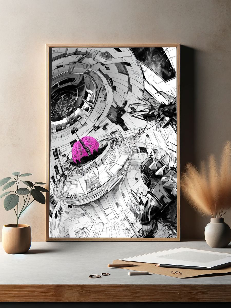 Futuristic Brain Core Illustration Poster. — room view 2