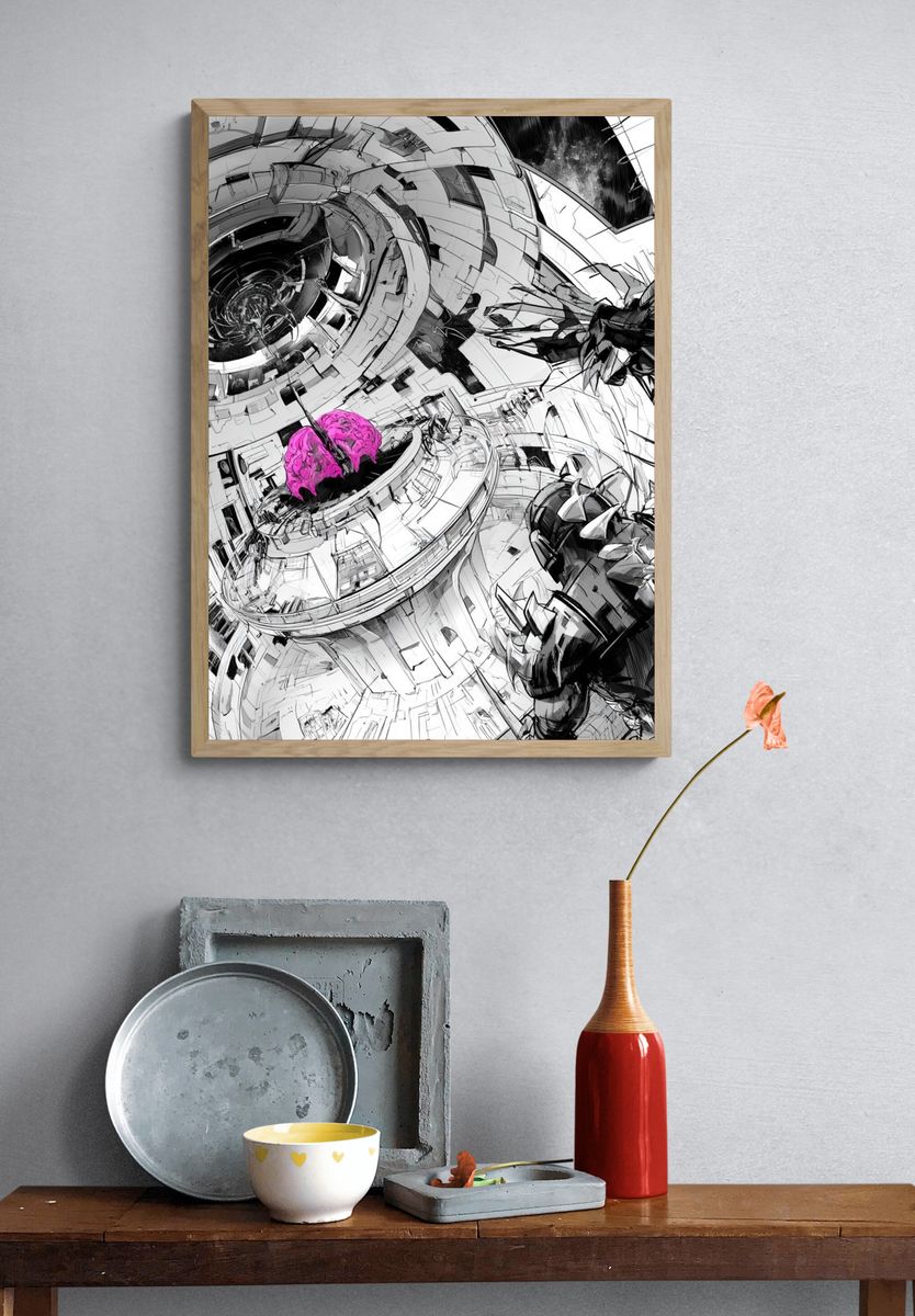 Futuristic Brain Core Illustration Poster. — room view 3