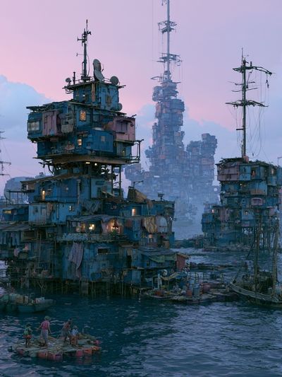 Floating Seastead Cityscape Print. poster print