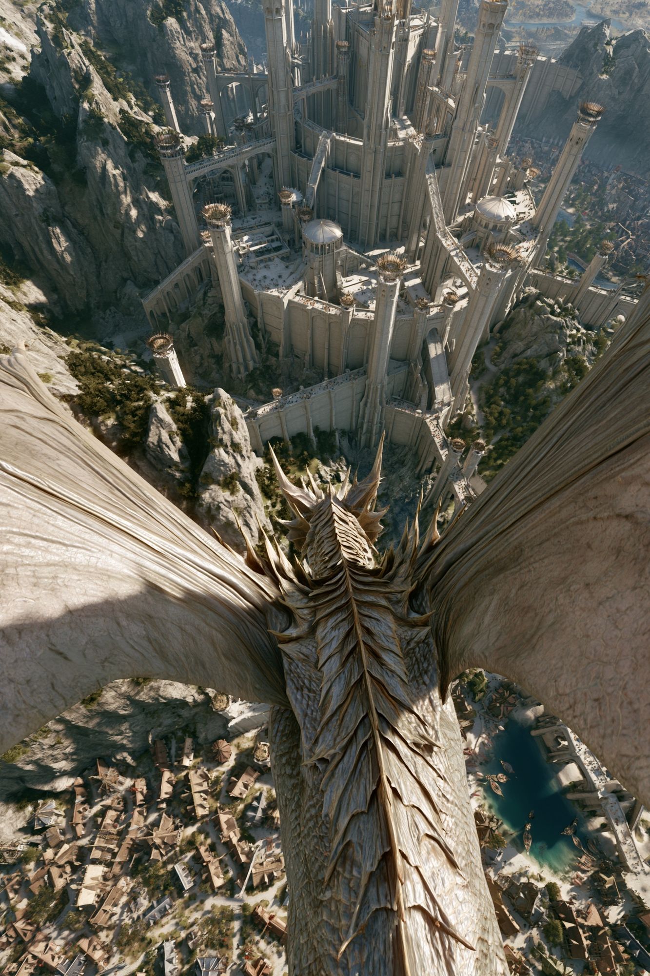 Dragon Over Citadel Fantasy Print. poster detail