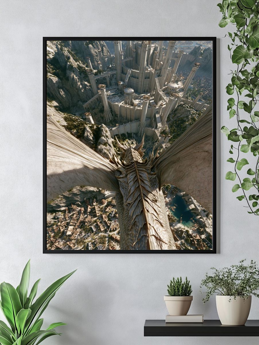 Dragon Over Citadel Fantasy Print. — room view 4