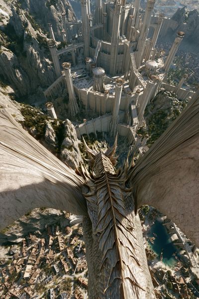 Dragon Over Citadel Fantasy Print. poster print