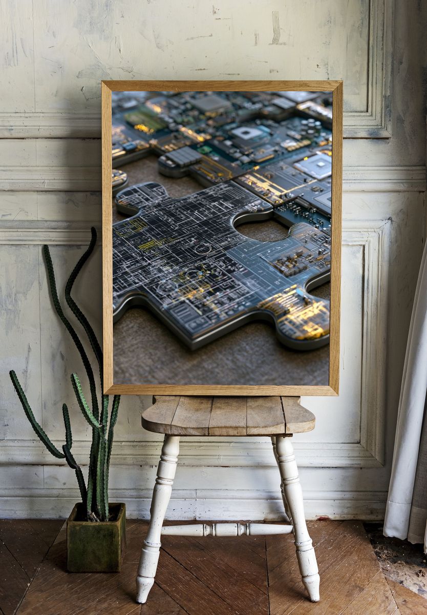 Circuit Puzzle Digital Art Poster. room preview
