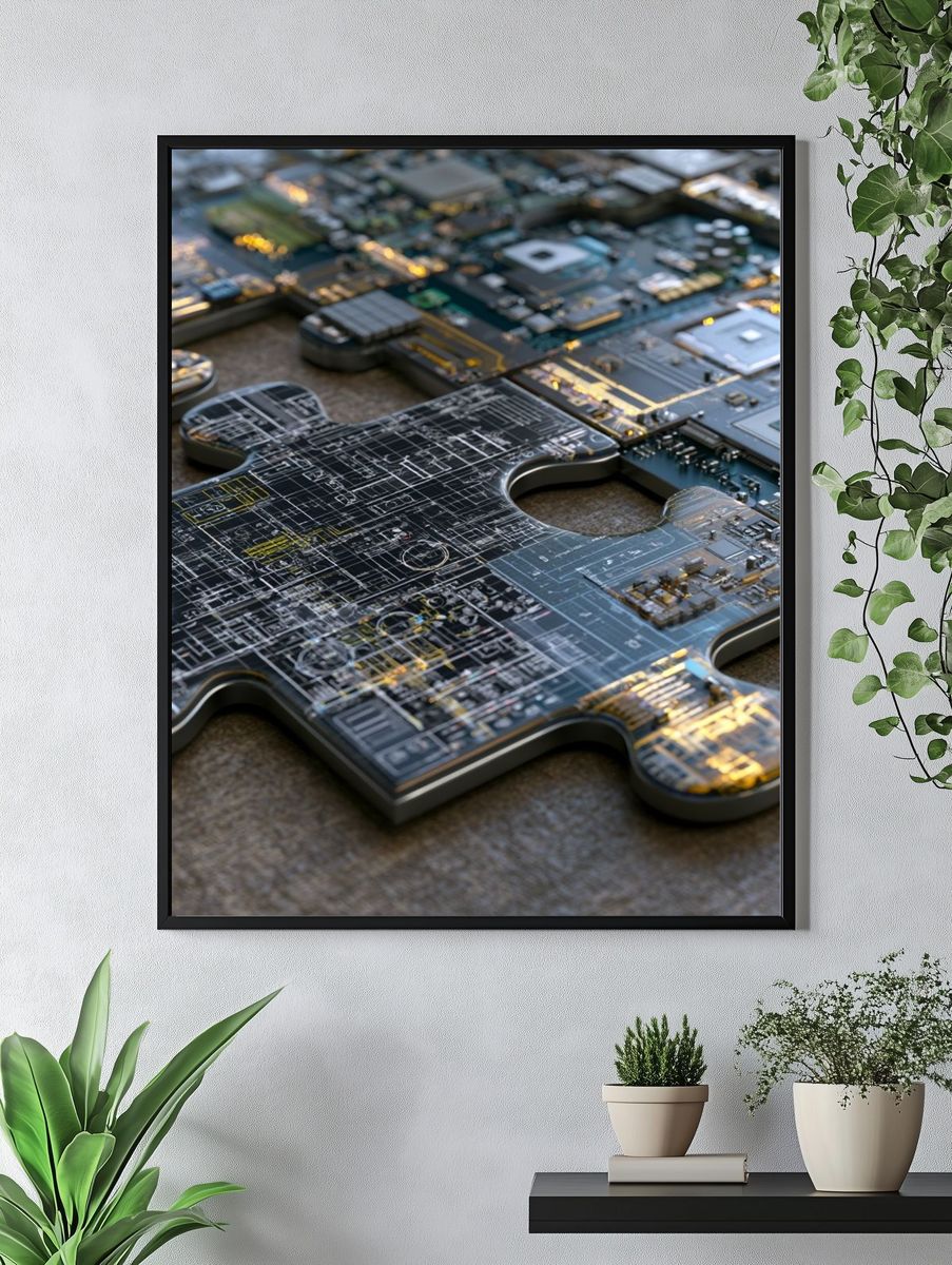 Circuit Puzzle Digital Art Poster. — room view 4