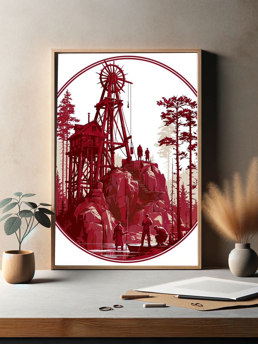 Red Mountain Outpost Illustration Poster. — room view 2