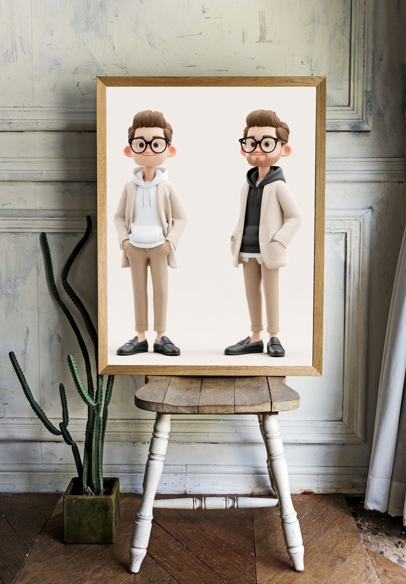 Stylish 3D Character Duo Poster. — room view 1