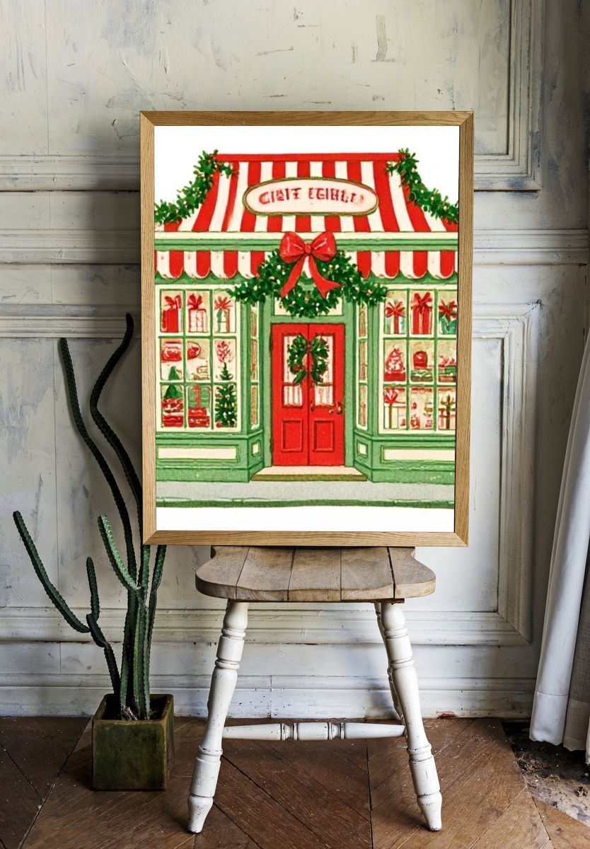 Christmas Shop Watercolor Poster. — room view 1