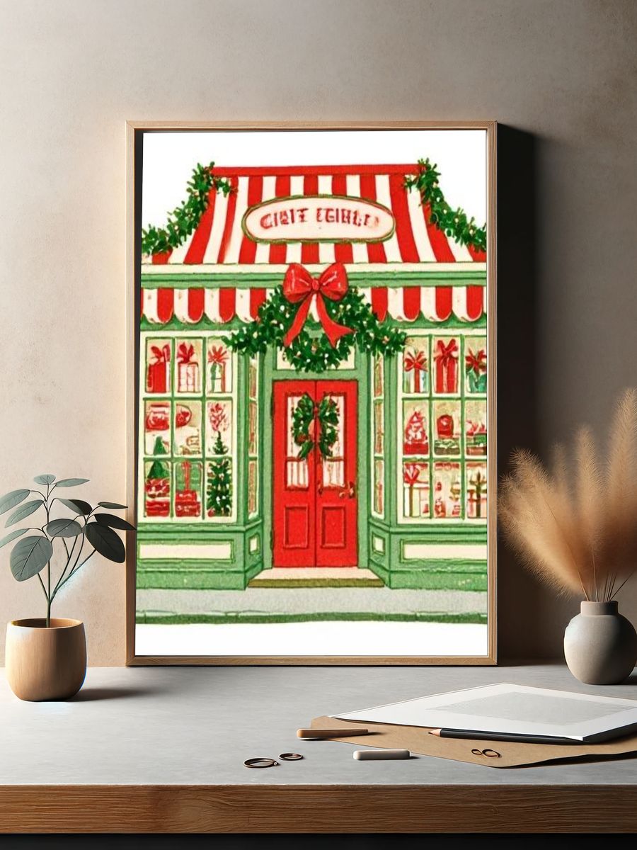 Christmas Shop Watercolor Poster. — room view 2