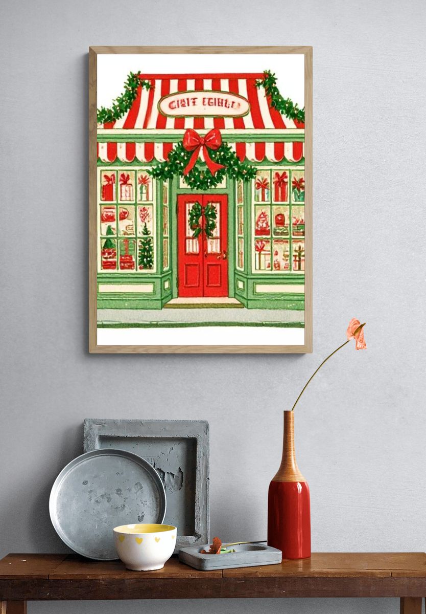 Christmas Shop Watercolor Poster. — room view 3