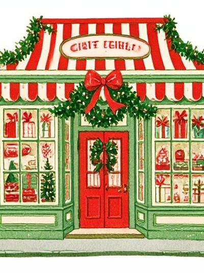 Christmas Shop Watercolor Poster.