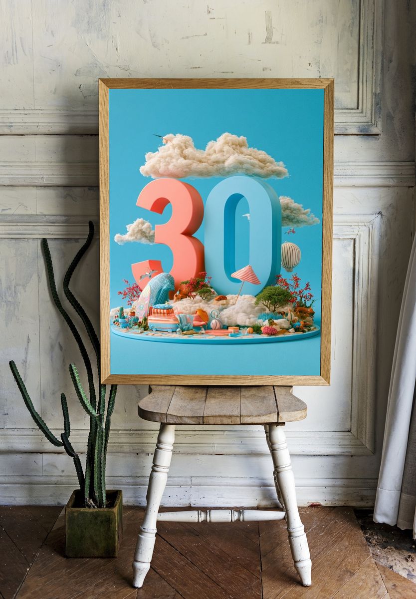 Dreamy 30 Celebration Illustration Poster. — room view 1