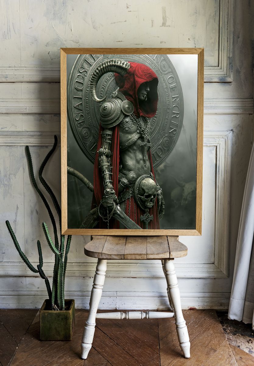 Dark Hooded Warrior Fantasy Print. — room view 1