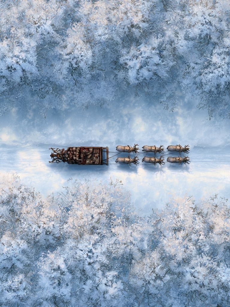 Winter Sleigh Over Snowy Forest Poster. poster — illustration art