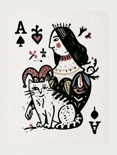 Queen of Spades Cat Illustration Poster. poster print