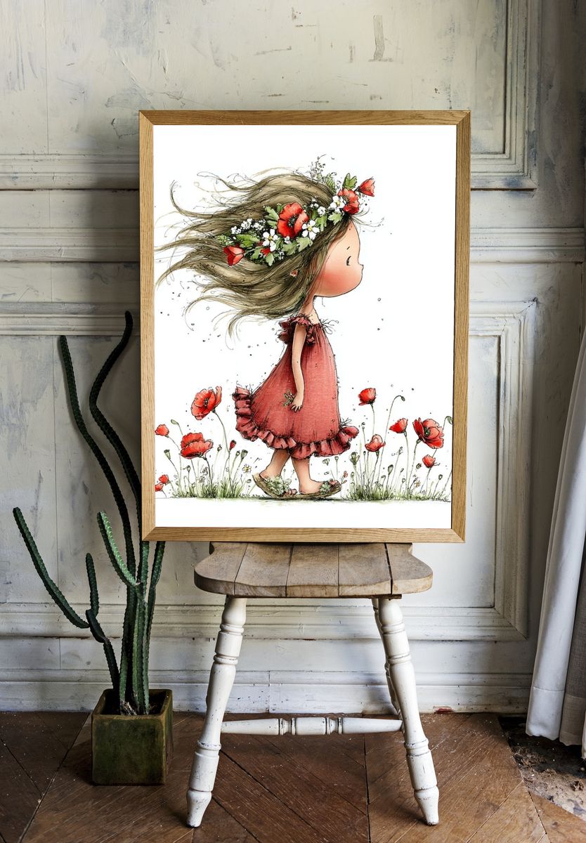 Flower Crown Girl Watercolor Print. — room view 1