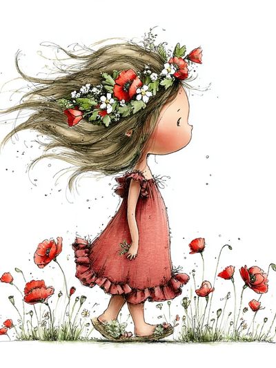 Flower Crown Girl Watercolor Print. poster print