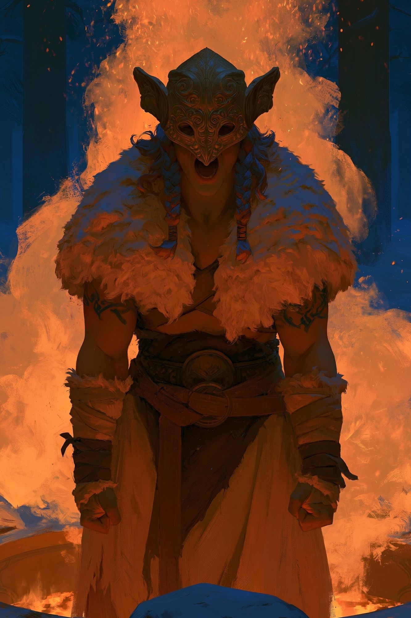Fire Ritual Warrior Illustration Poster. poster detail
