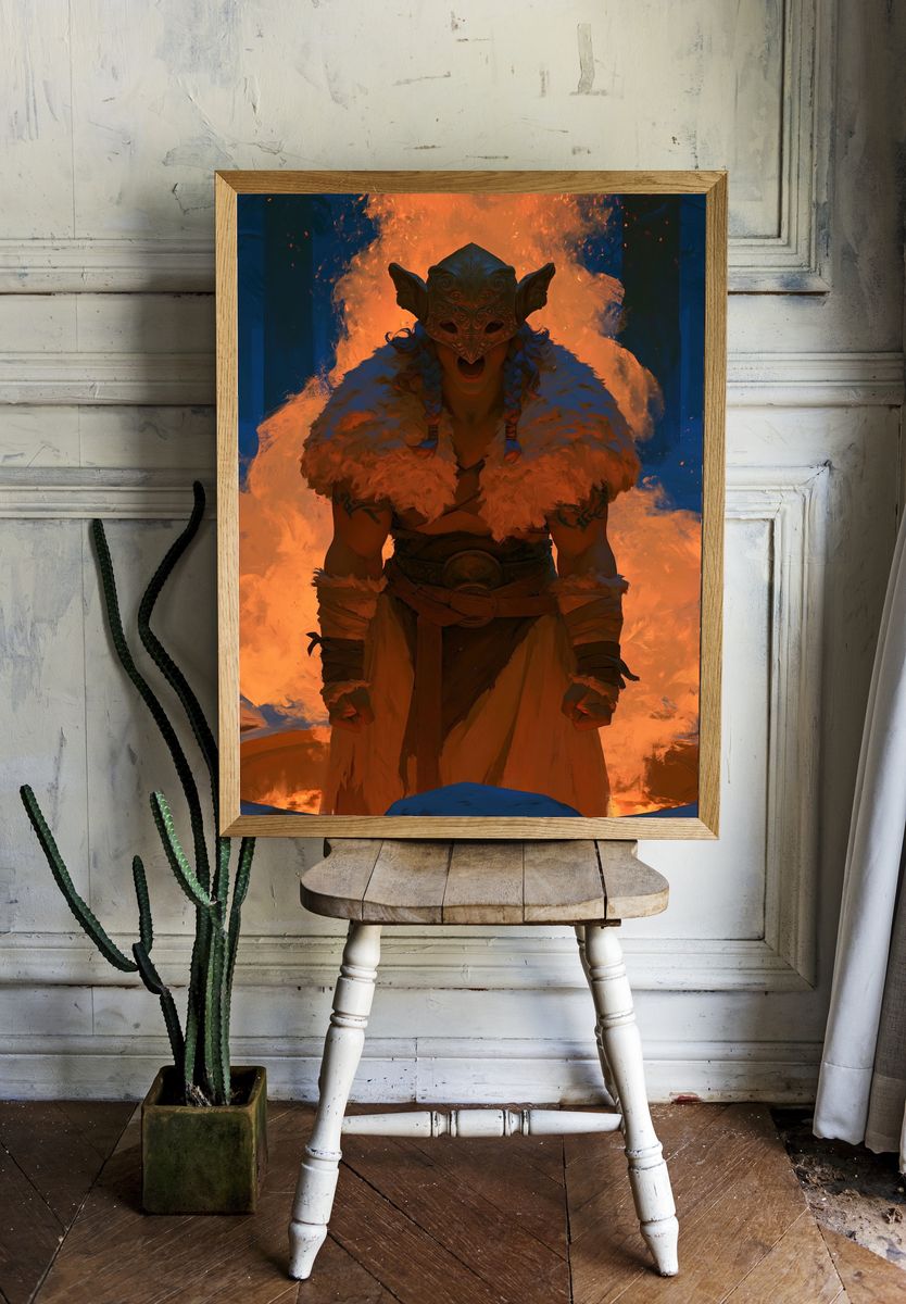 Fire Ritual Warrior Illustration Poster. room preview