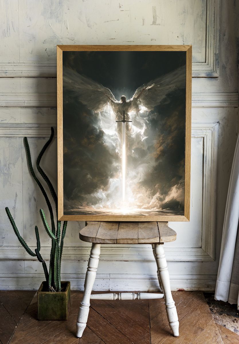 Winged Angel Sword Illustration Poster. — room view 1