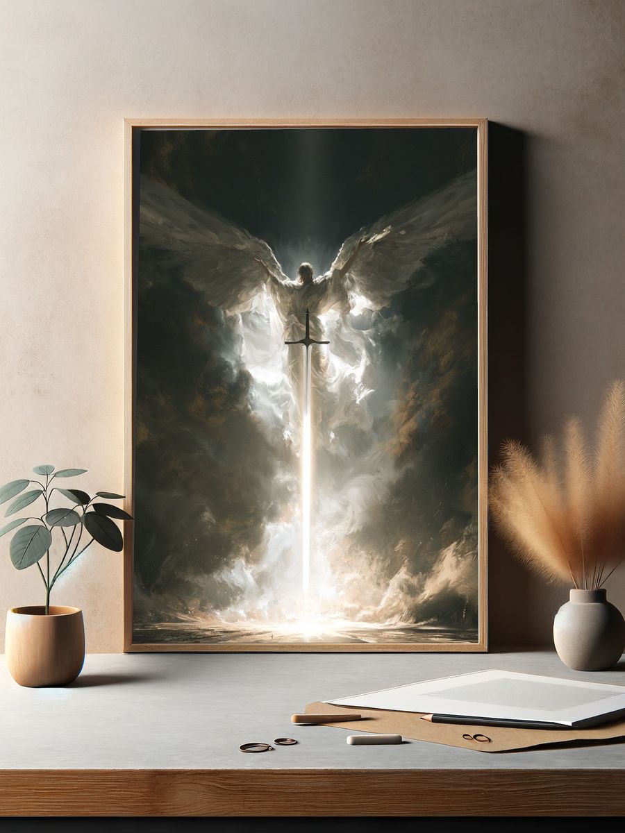 Winged Angel Sword Illustration Poster. — room view 2
