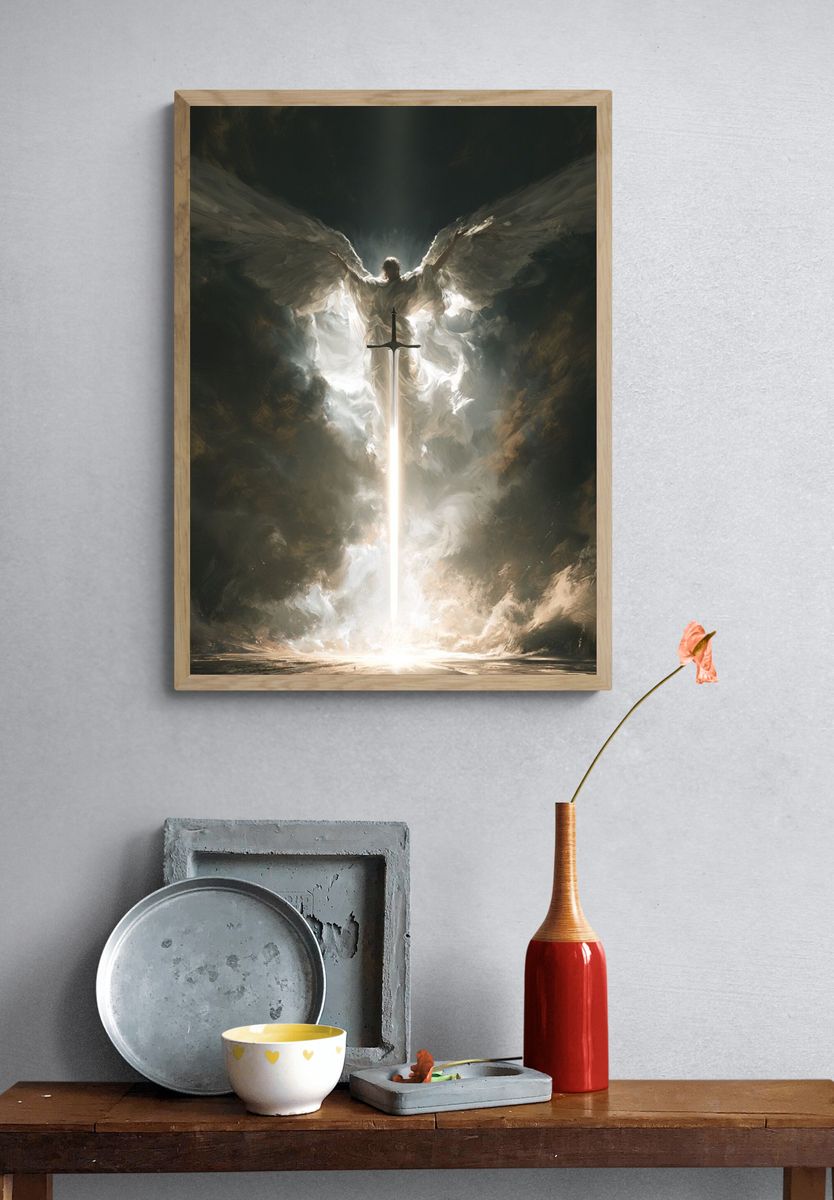 Winged Angel Sword Illustration Poster. — room view 3