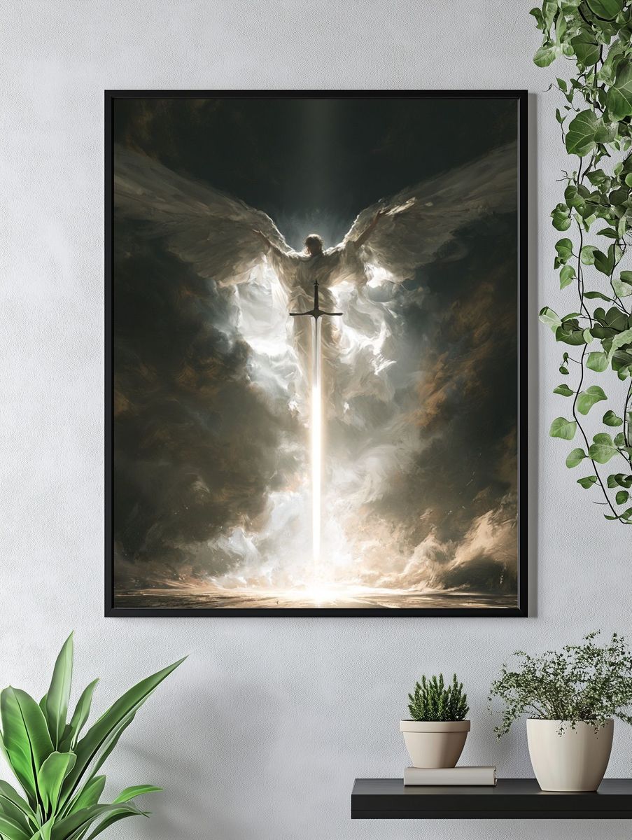 Winged Angel Sword Illustration Poster. — room view 4