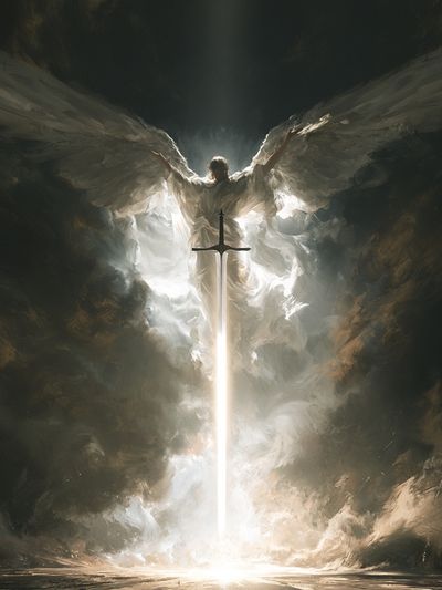 Winged Angel Sword Illustration Poster. poster