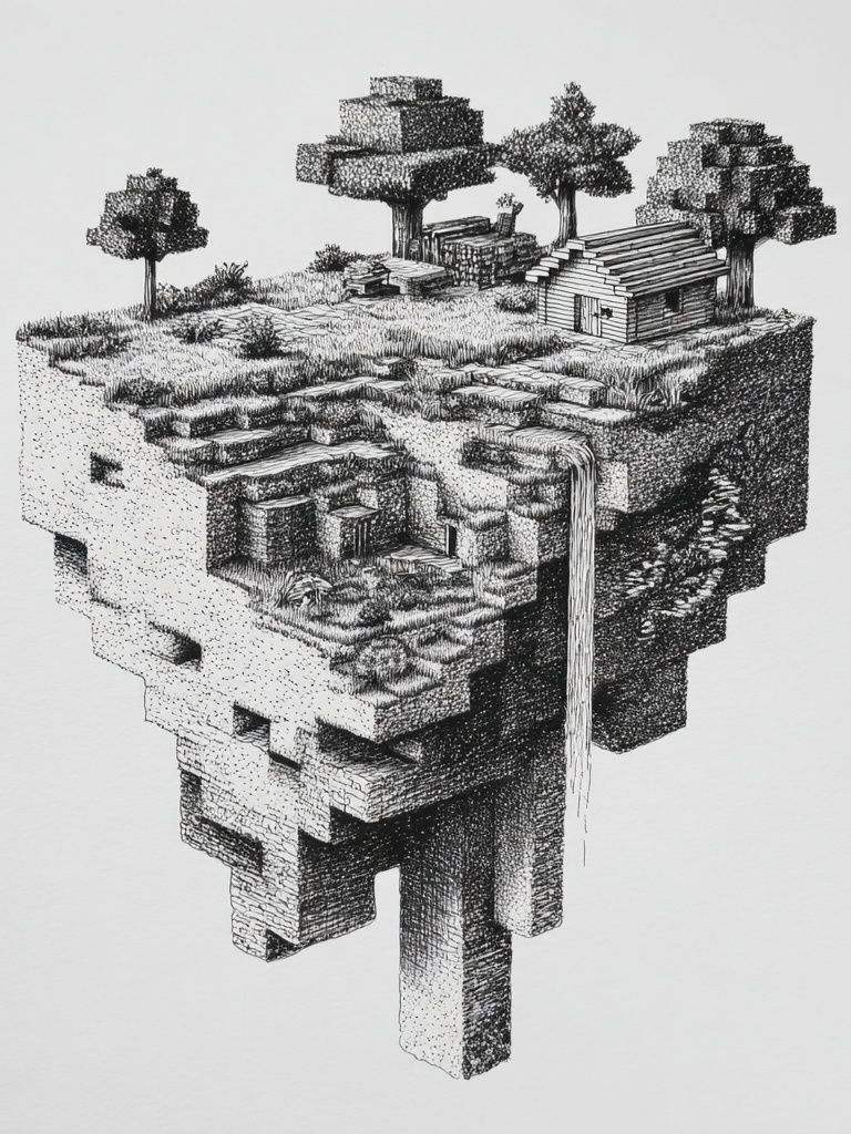 Floating Island Ink Print. poster detail
