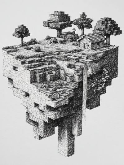 Floating Island Ink Print. poster