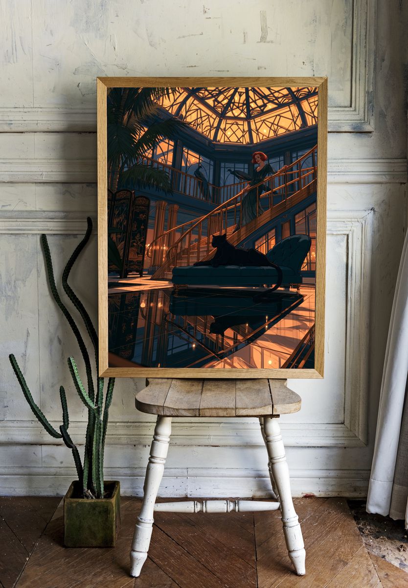 Art Deco Atrium Woman Poster. — room view 1