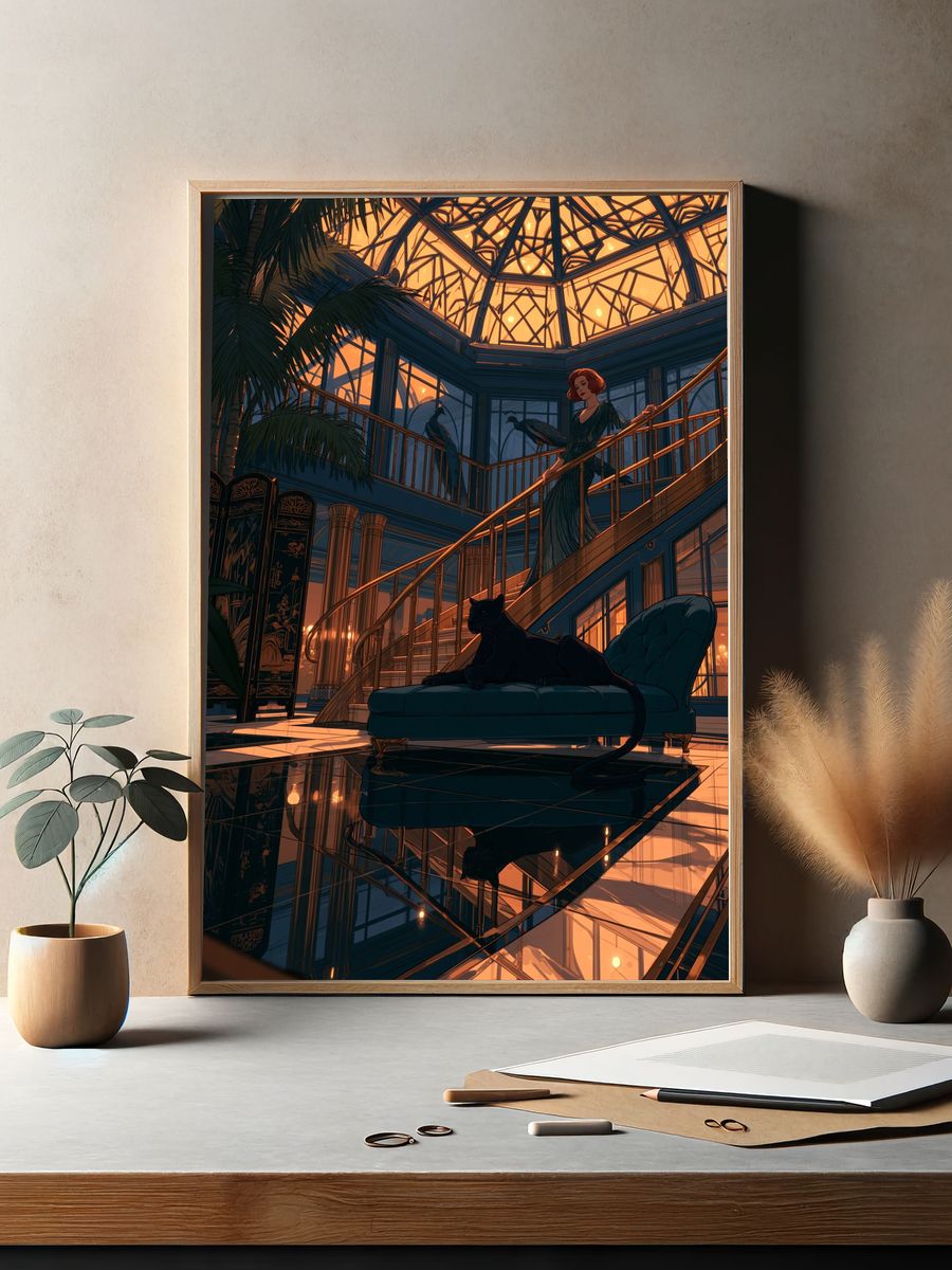 Art Deco Atrium Woman Poster. — room view 2