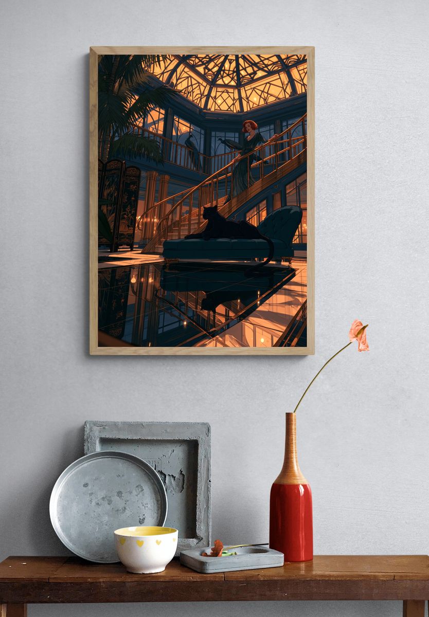 Art Deco Atrium Woman Poster. — room view 3