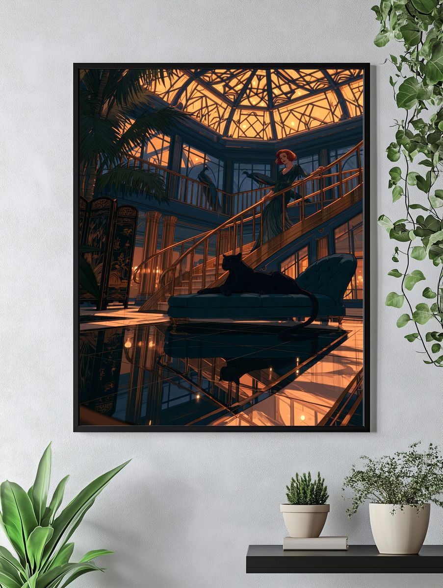 Art Deco Atrium Woman Poster. — room view 4