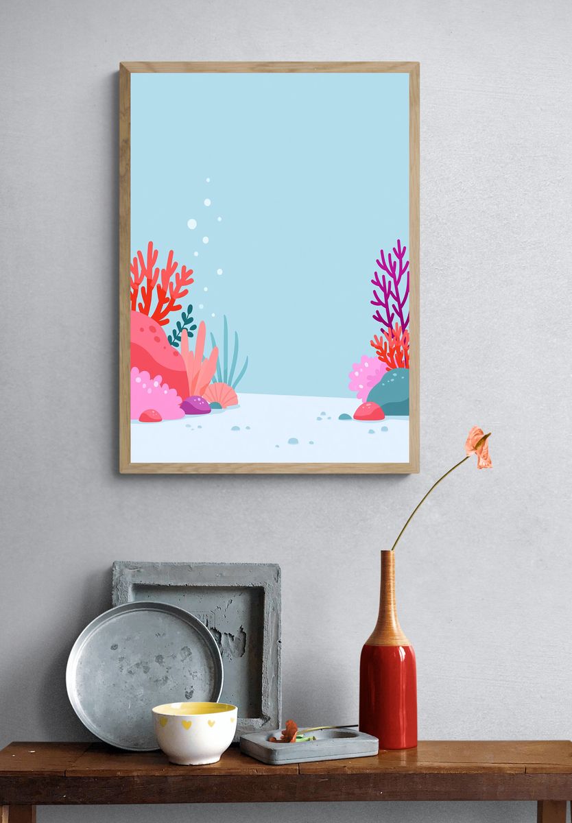 Colorful Coral Reef Illustration Poster. — room view 3