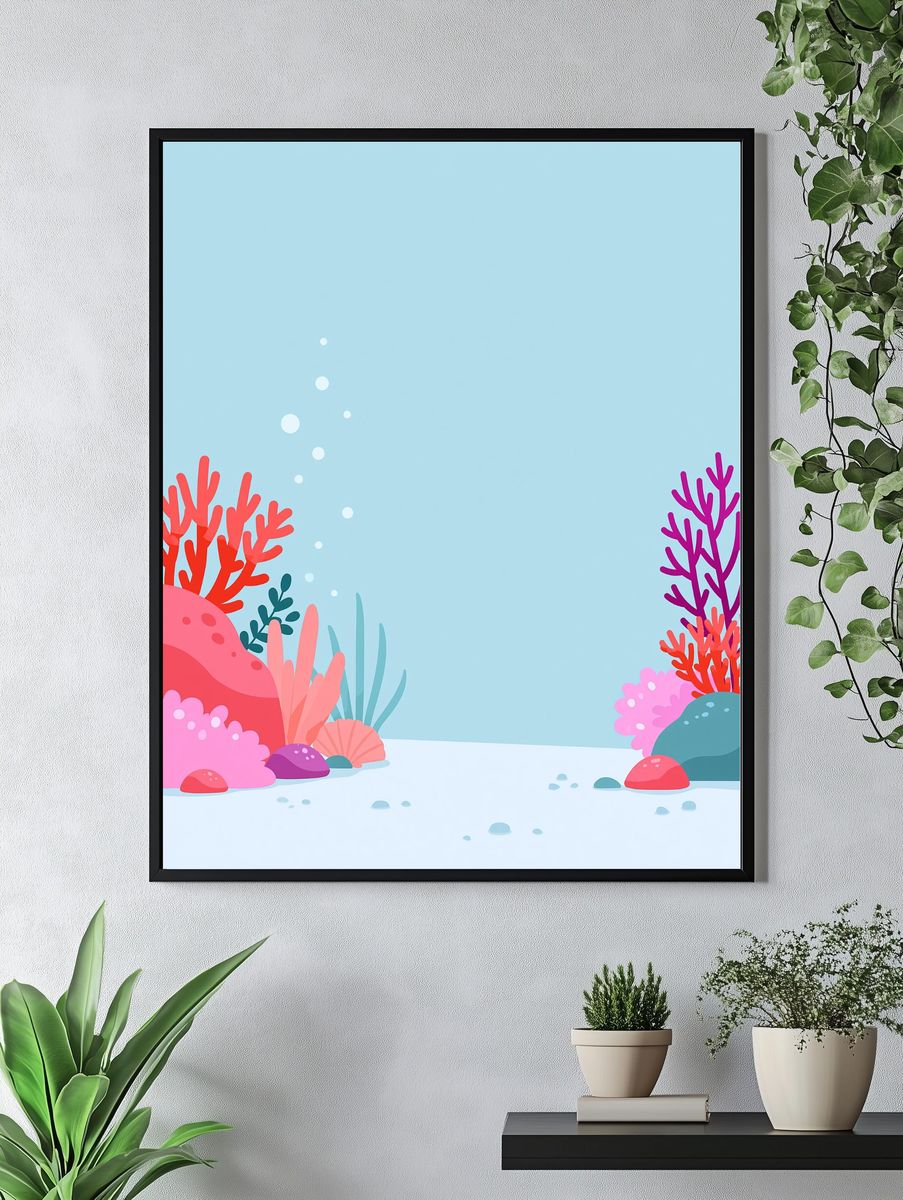 Colorful Coral Reef Illustration Poster. — room view 4