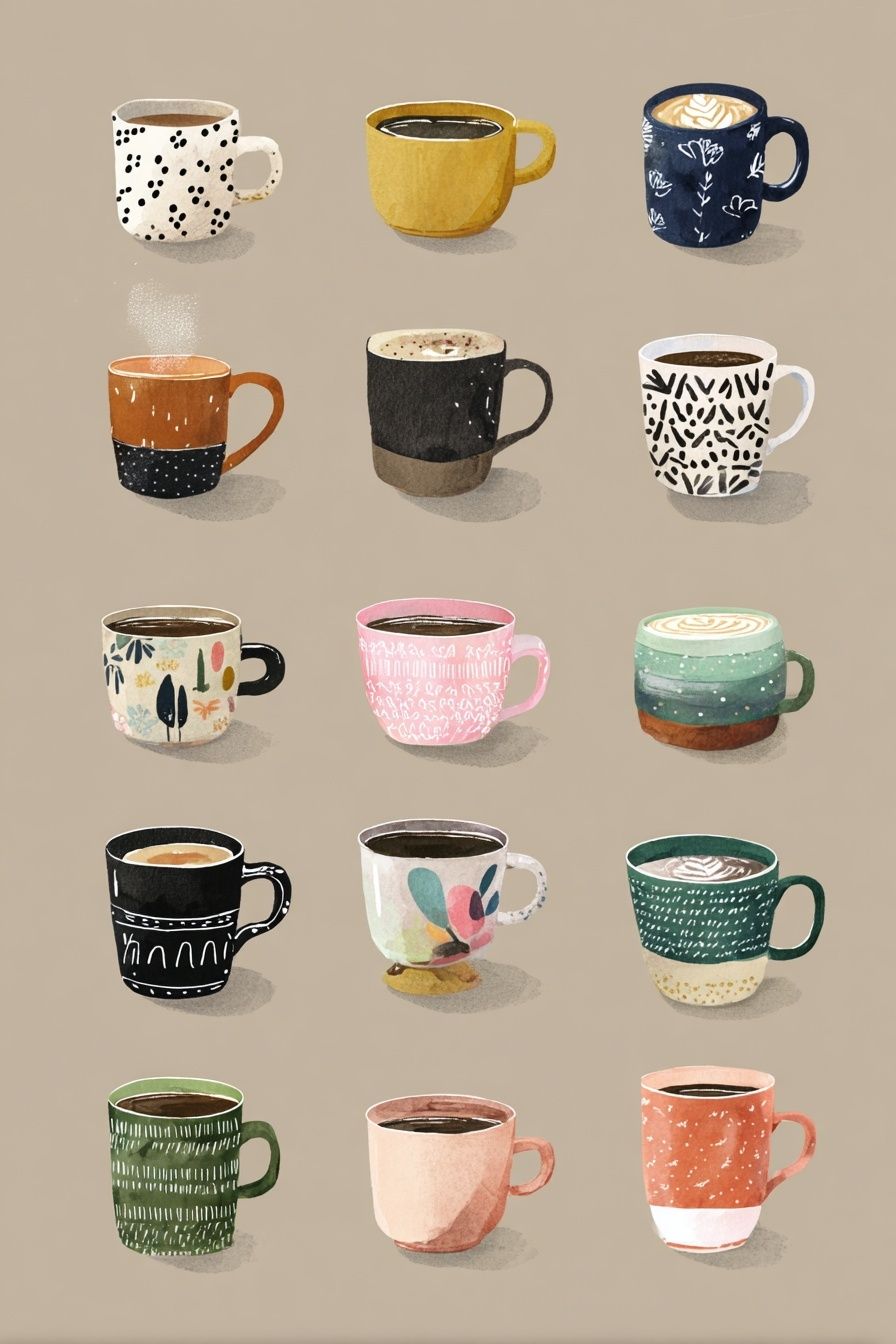 Patterned Coffee Mugs Illustration Poster. poster — illustration art