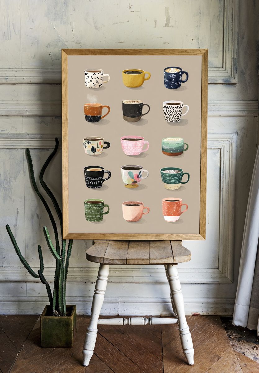 Patterned Coffee Mugs Illustration Poster room preview