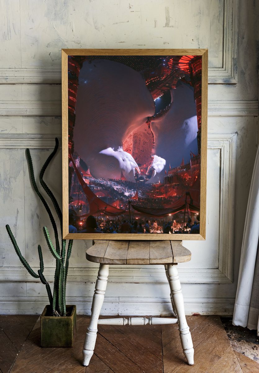 Surreal Neon Cityscape Print. — room view 1