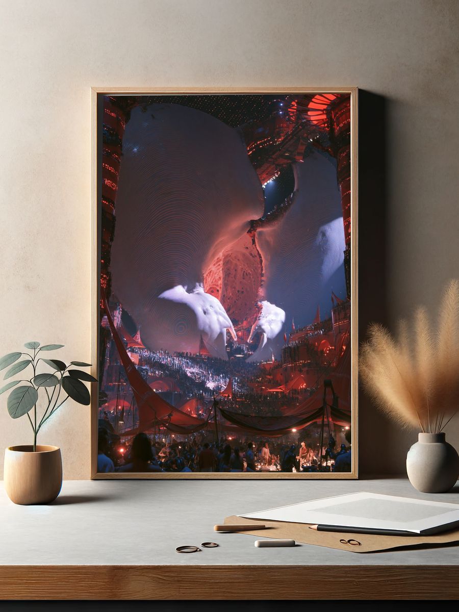 Surreal Neon Cityscape Print. — room view 2