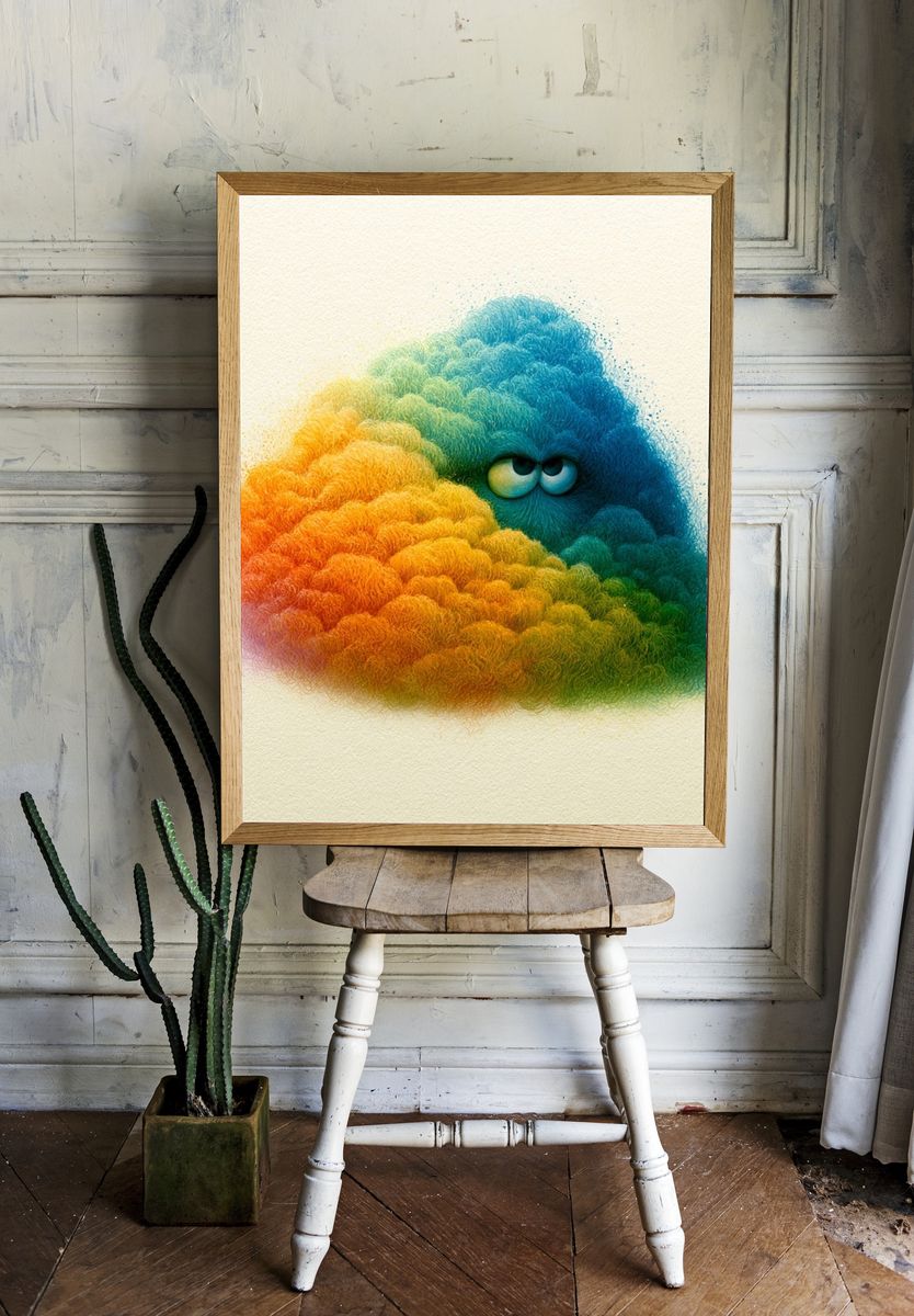 Rainbow Cloud Creature Illustration Poster. room preview