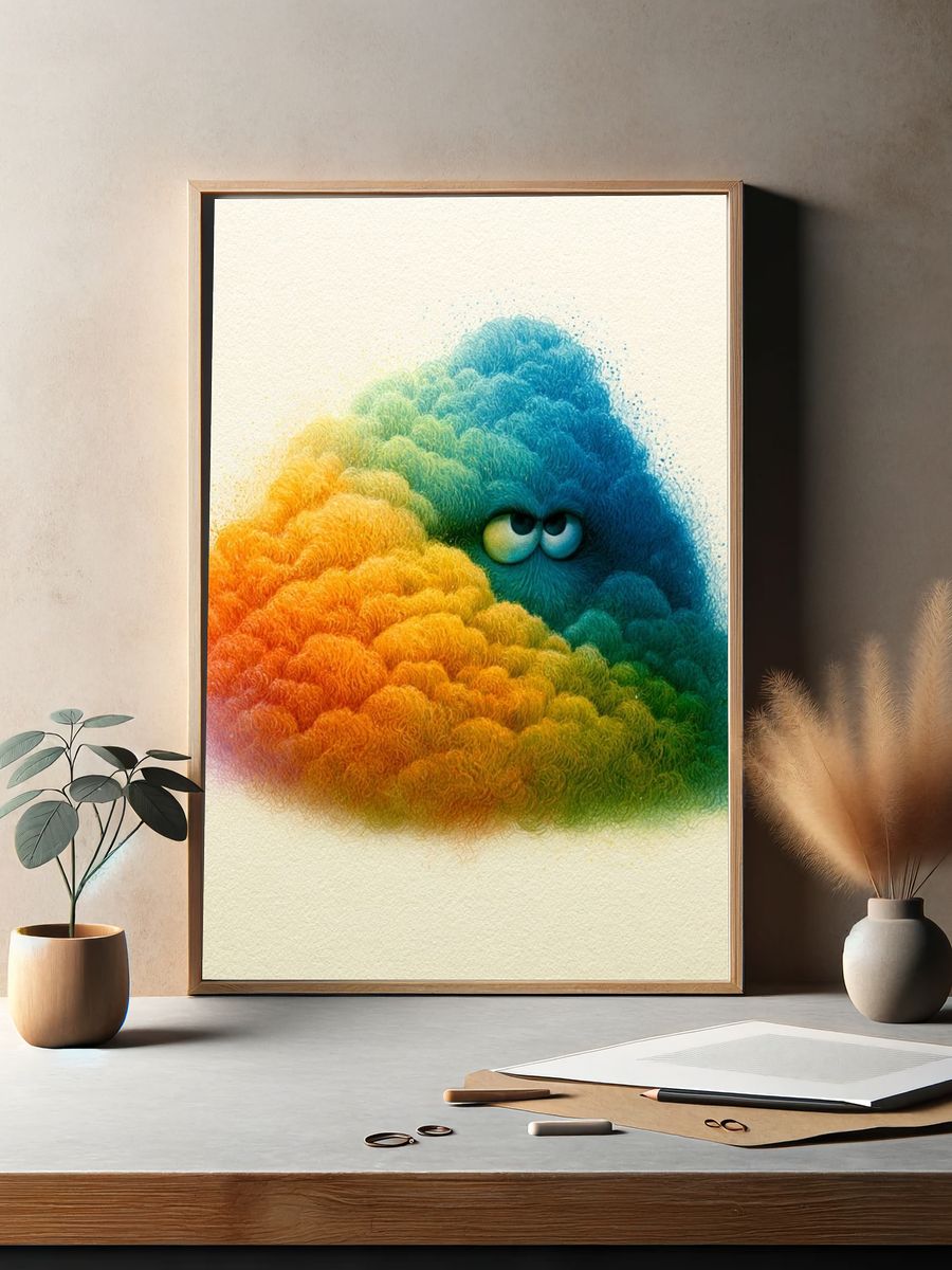Rainbow Cloud Creature Illustration Poster. — room view 2